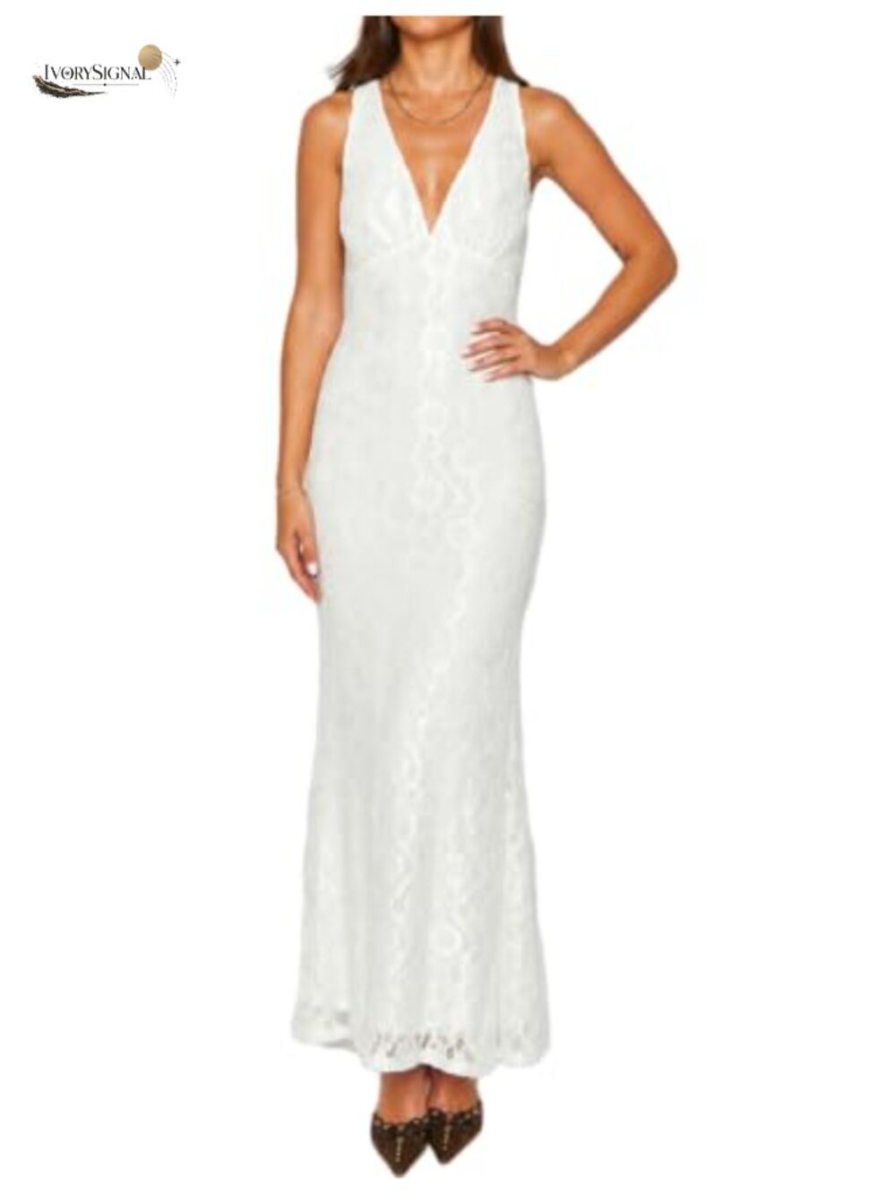 Lace Floral V Neck Backless Bodycon Maxi Dress Sleeveless Formal